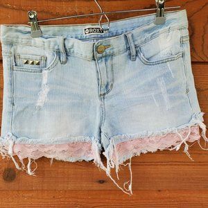 ROXY Custom Distressed Denim Lace Shorts Size 9